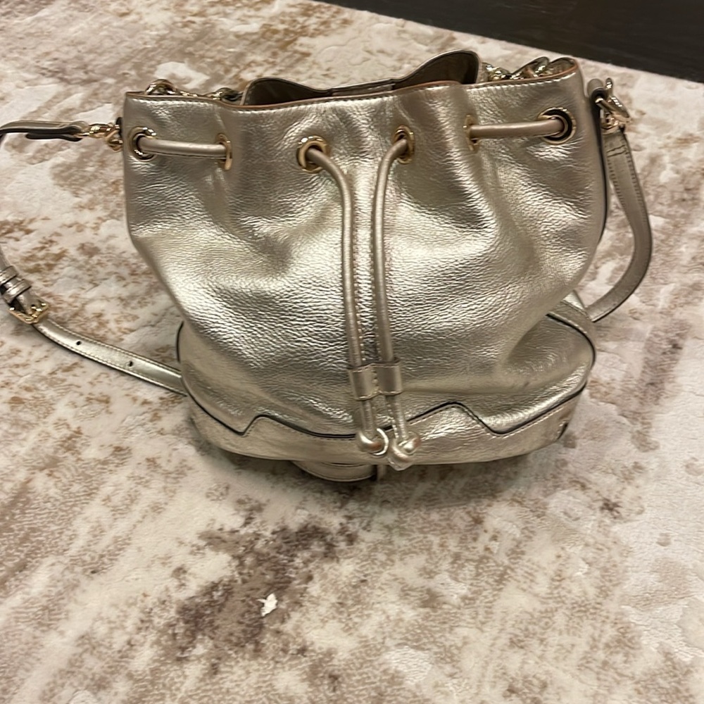 Rebecca Minkoff Metallic Gold Drawstring Bucket Bag